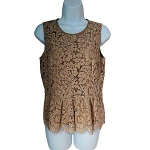J.Crew Beige Floral Lace Peplum Sleeveless  Beige Blouse Career Work Wear sz 2